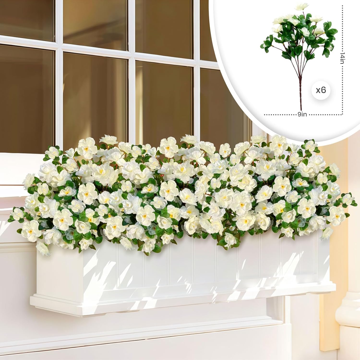 ICX 6 Bundles Artificial Impatiens Flowers for Outdoors,Fake Mums,Realistic Silk Flowers Uv Resistant,Spring Fake Flowers for Planter Porch Patio Balcony Garden (White) - Image 2