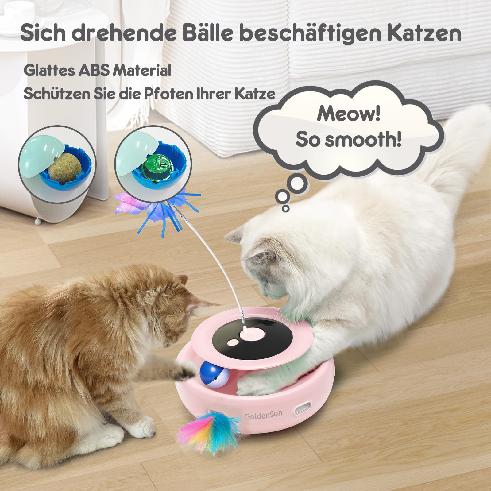 GoldenSun Gioco per Gatti 3 in 1 con Farfalla Galleggiante e Whack-A-Mole – Palla Inclusa, Ricaricabile