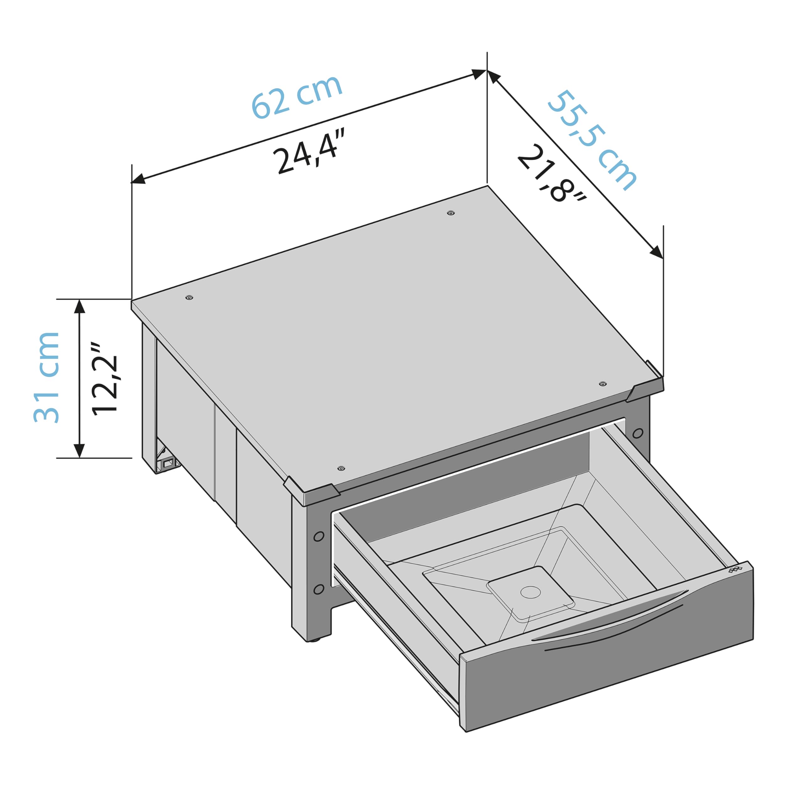 Meliconi Base Space Extra podnośnik do pralki lub suszarki z wysuwaną szufladą 28 l w technopolimerze, maks. 250 kg, biały