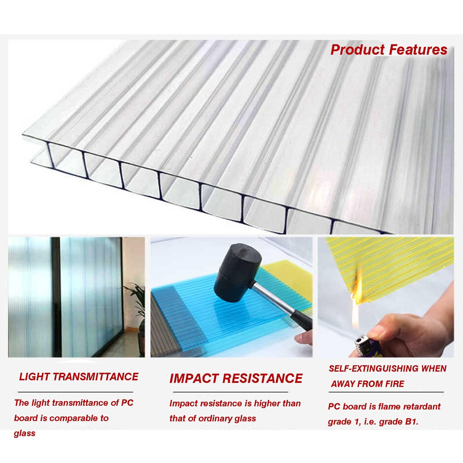 12 Stück doppelwandige Polycarbonatplatten, transparente Isolier- und Tageslichtplatten, isolierende, transparente Polycarbonat-Dachplatten für Dachbegrünung, Landwirtschaft, Gartenbau, Hof,