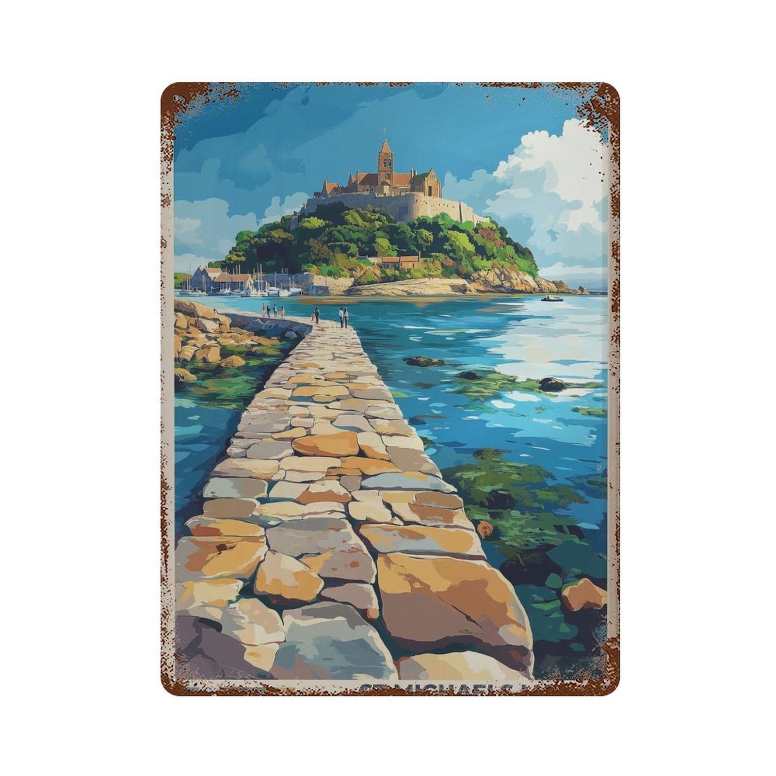 xiaoxiaoshen St Michaels Mount Travel Cornwall Coastline Wall Decor Art Metal Tin Poster Modern Home Decor Art Home Bar Shop Decorations Vintage Sign 40x30cm