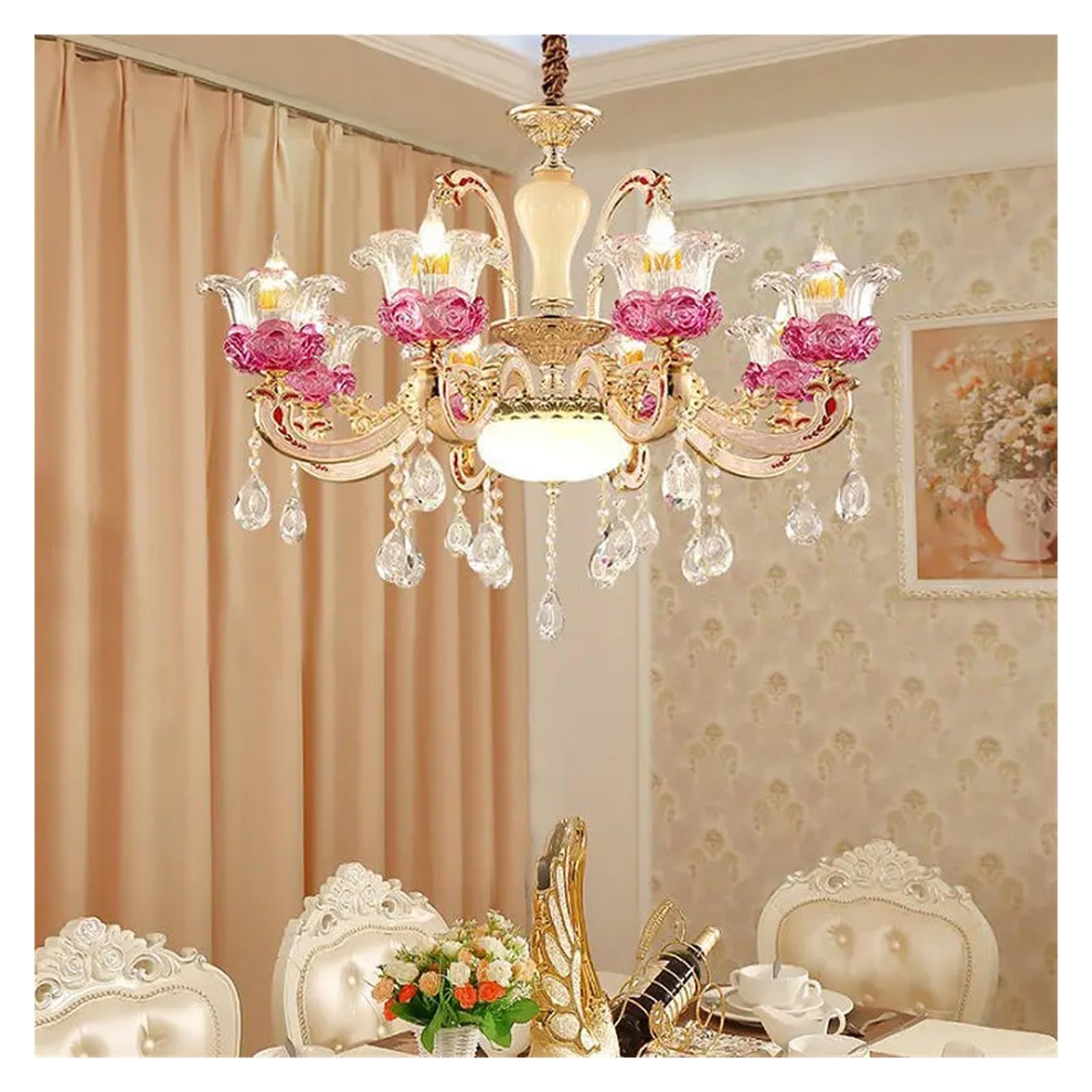 European Crystal Chandelier Luxurious Atmosphere Flower Candle Villa French Dining Room Chandelier