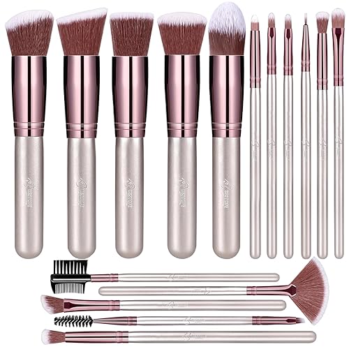 BESTOPE PRO Kit de brochas de maquillaje de alta calidad con base sintética, polvo difuminador, colorete, corrector y sombras (oro rosa)
