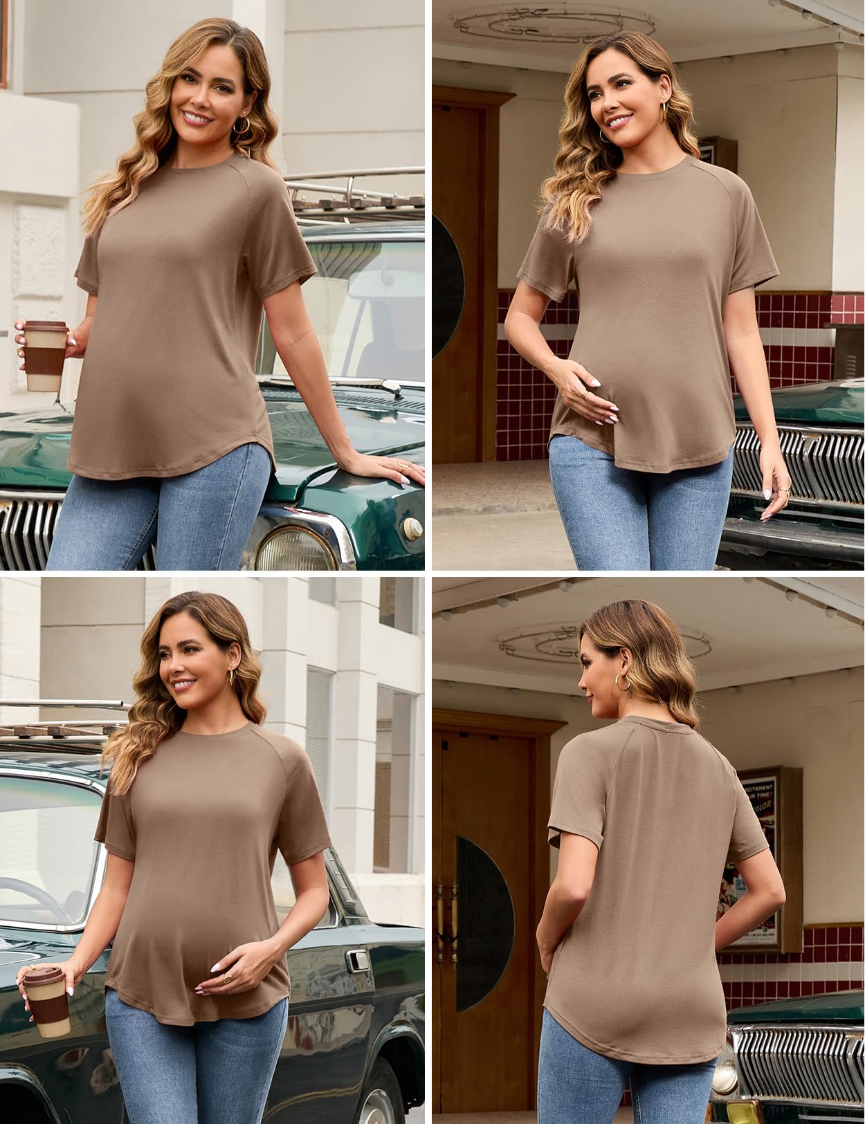 Bhome Umstands-Shirts, 3er-Pack, kurzärmelig, übergroß, Schwangerschafts-Tops für Damen, niedliches Umstands-T-Shirt, Mama-Kleidung, Sommer