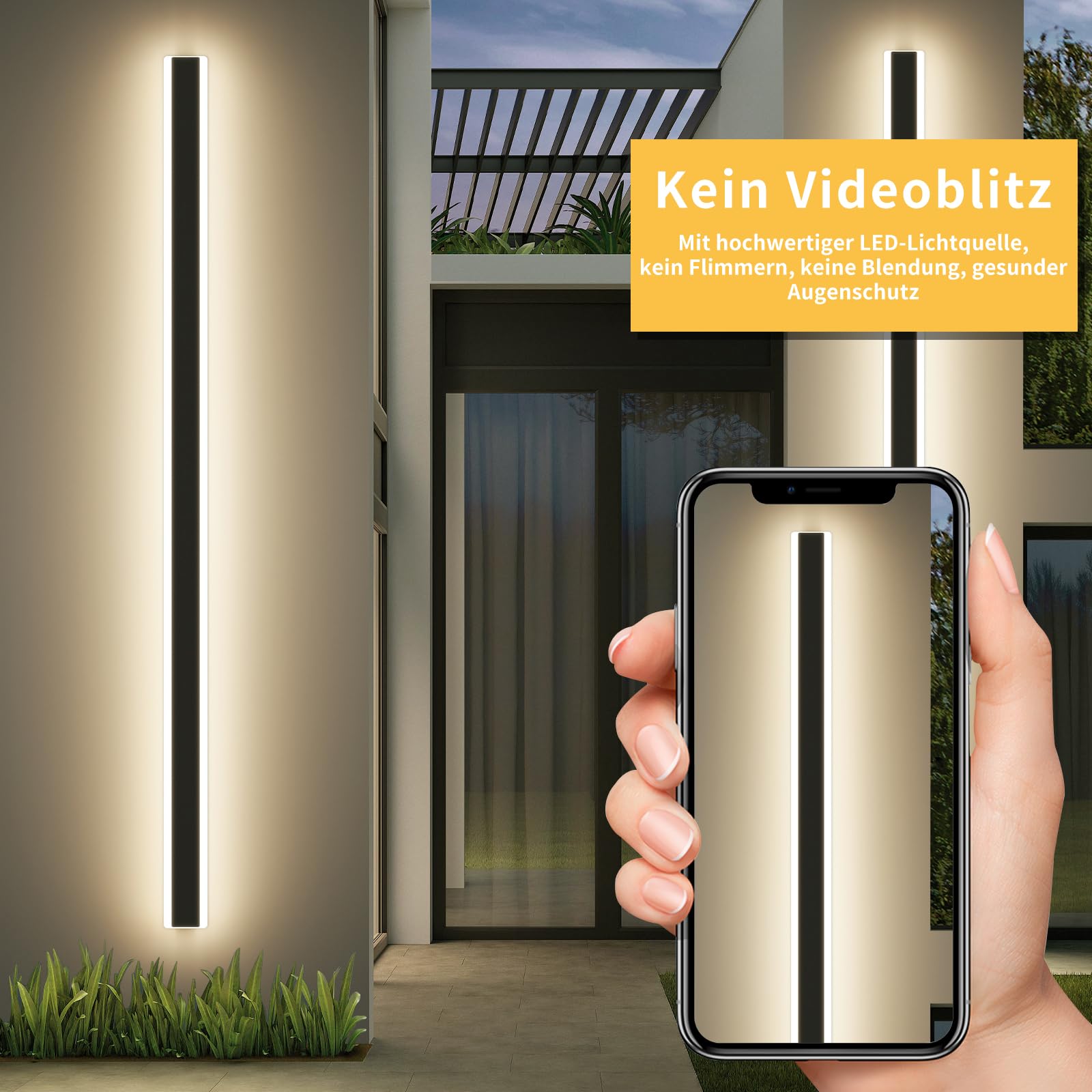 Mikeru 180CM Dimmbare Wandleuchten, Lange Außenwandleuchten Wandmontiertes 3000K/4500K/6000K IP65 Rechteckige Aussenleuchte mit Memory-Funktionen Lange Gartenleuchten für Veranda, Flur, Innenhof
