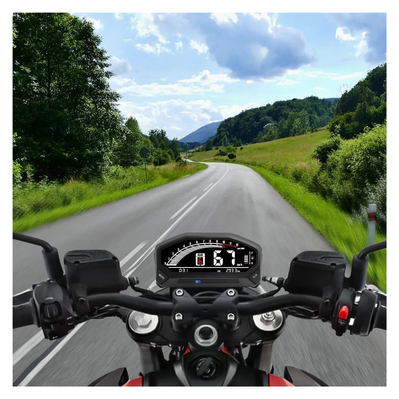 Tachimetro Moto Tachimetro digitale universale per moto Contagiri Contachilometri 12V Indicatore LED velocità strumento