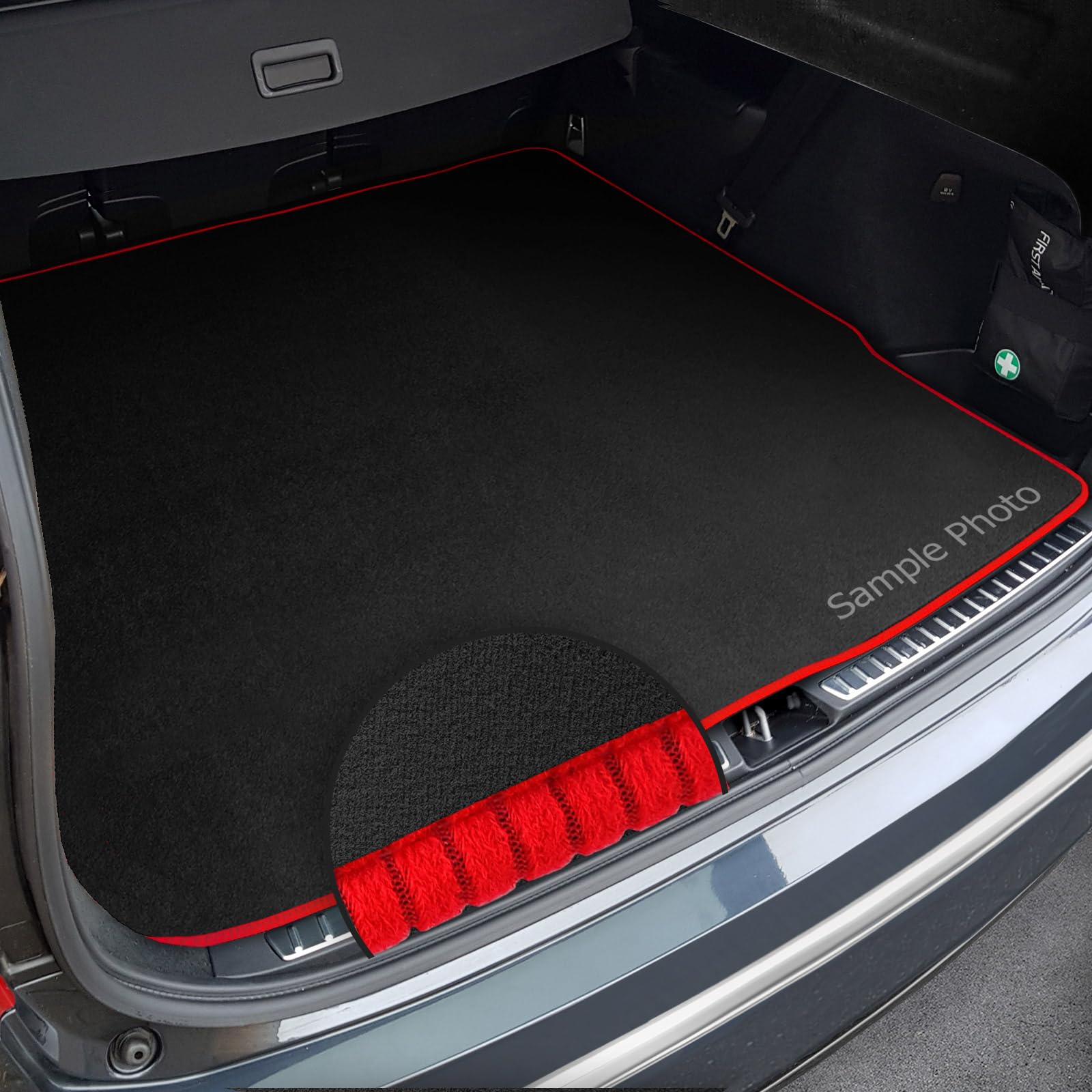 To fit Suzuki Liana HB (2004-2007) Tailored Black Carpet Boot Mat + Red Ribbed Trim