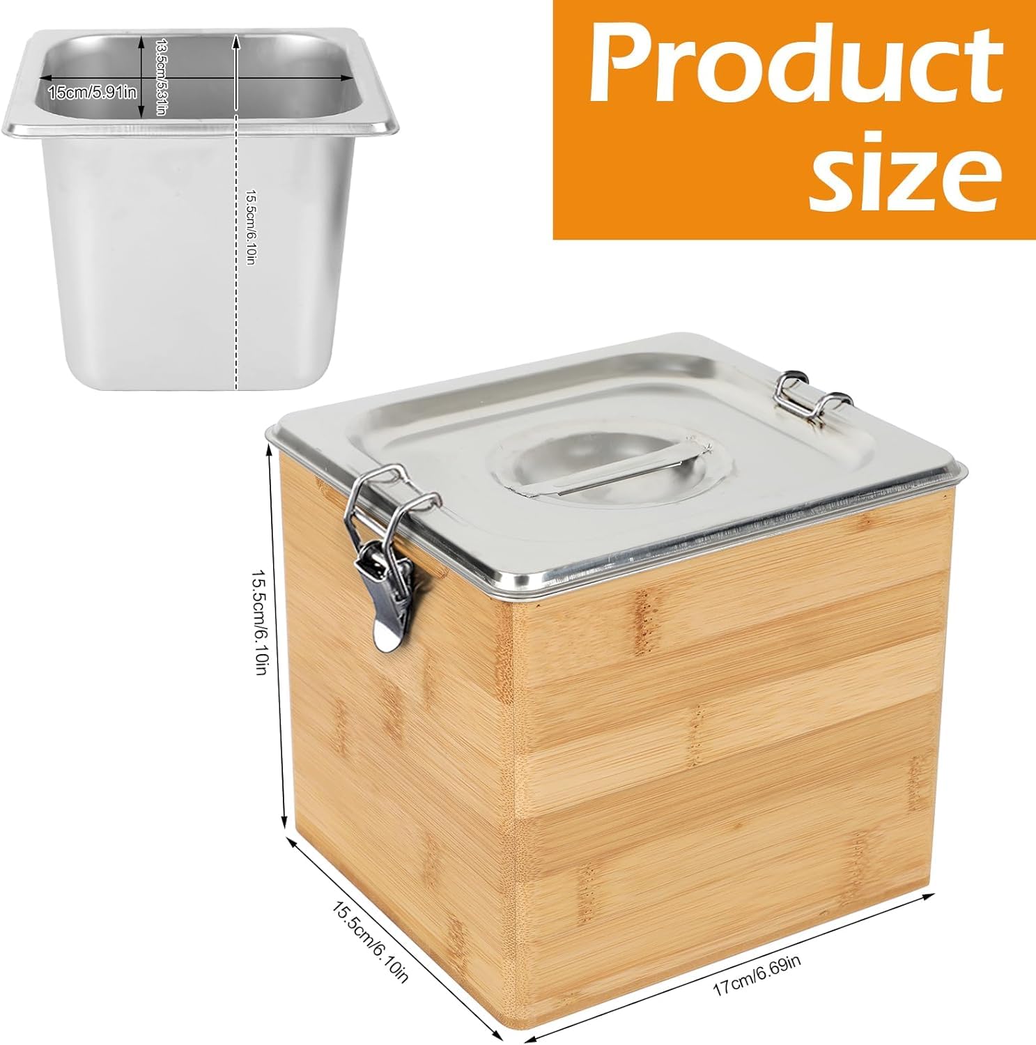 Biomülleimer Küche Bambus aus Holz & Edelstahl, 4,5L Komposteimer für Küche mit Deckel, Herausnehmbarer Einsatz Biomüll Behälter für Küche Arbeitsplatte, Büro, Spülmaschinenfest (3L)