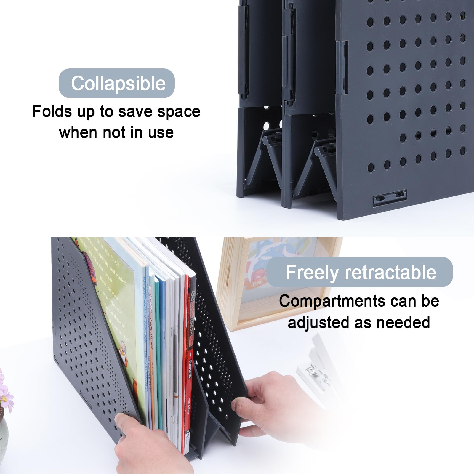 2 Portariviste Pieghevoli A4 | Organizer Da Scrivania Con 3 Scomparti - Grigio Chiaro - Foto 10