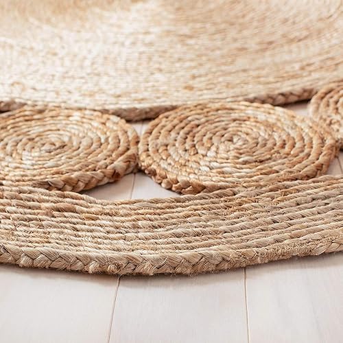 Miniatura 3 de Alfombra redonda de yute tejida a mano, diseño de círculo, alfombra beige natural (2 x 2 pies)