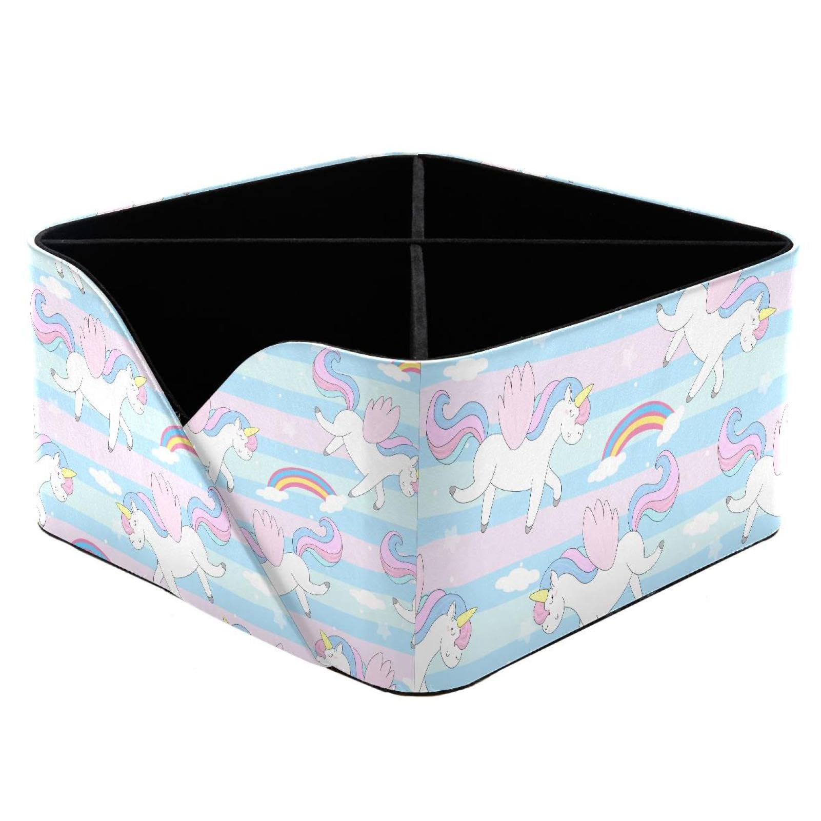 KengjuTesu Unicorn Blue Pink Hair Wing Rainbow Desktop Organizer Pen Holder, Rectangular Pencil Cup for Office, Study and Makeup Stations
