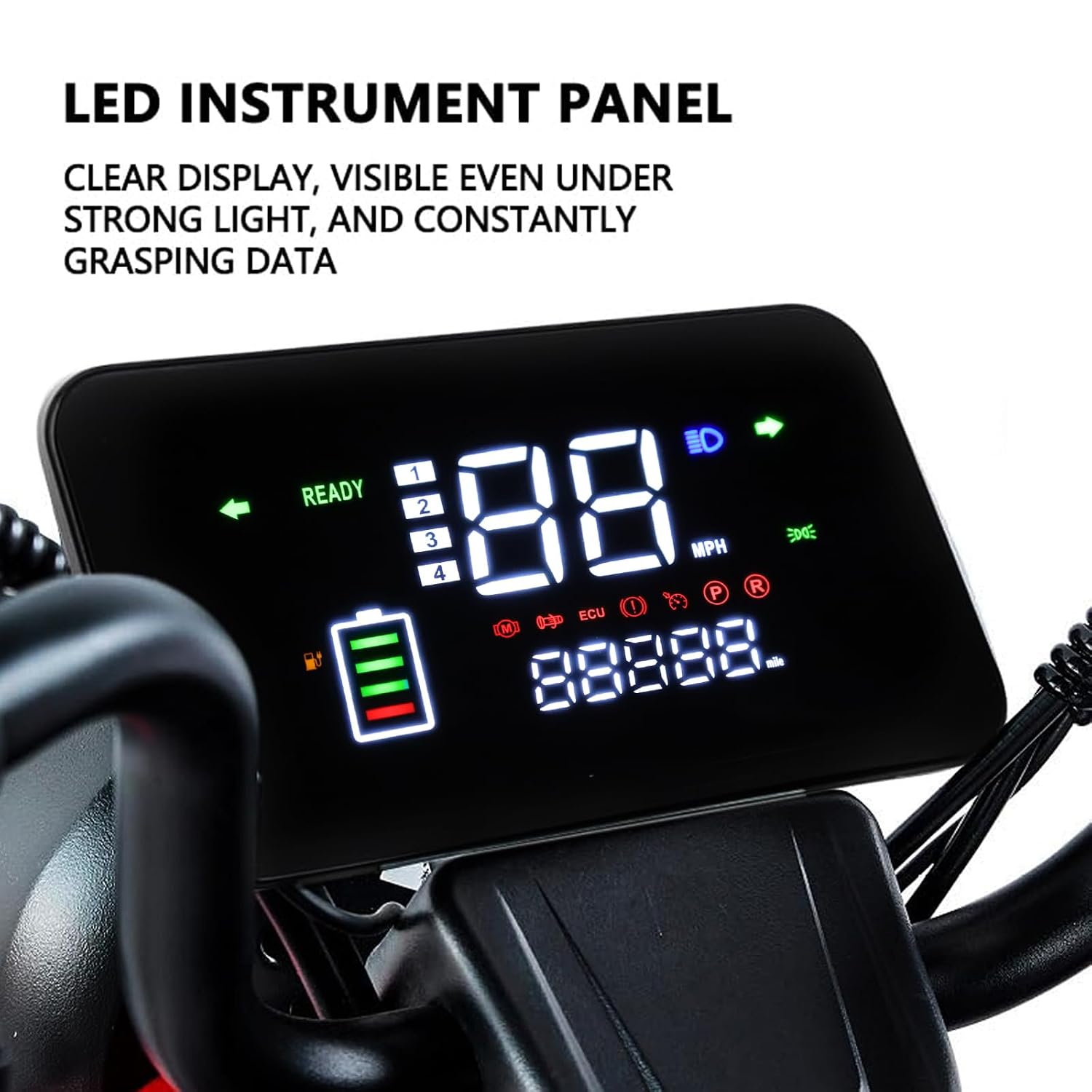 Minho 48V-72V Display Control Panel Digital Speedometer for Electric Scooter Bicycle E-Bike, Square Instrument MPH