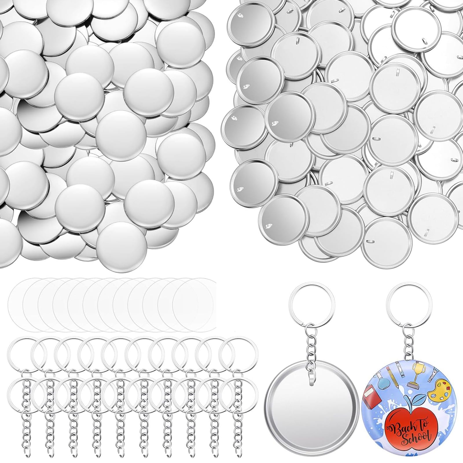 Qusinfc Multicolor 100Pieces Craft Keyrings Supplies With 100Pcs 58Mm Button Badge For Making Holder Keychains Bag Luggage Decoration Craft Keychain Set