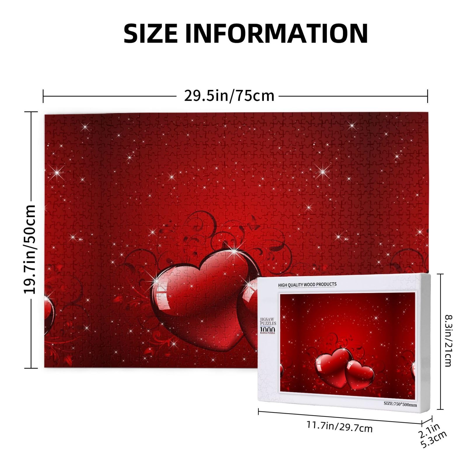 Gioco di puzzle per adulti, puzzle impegnativi, puzzle da 1000 pezzi, cuori d'amore glitterati per San Valentino stampati