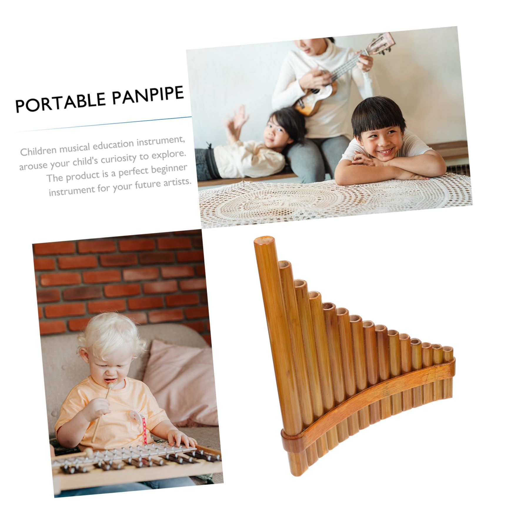 Flauto di Pan di Bambù a 15 Tubi in Tonalità Sol, Strumento Musicale Didattico per Principianti, Colore Legno Naturale, Design Destro, Educativo per Ragazzo Ragazza e Pratica