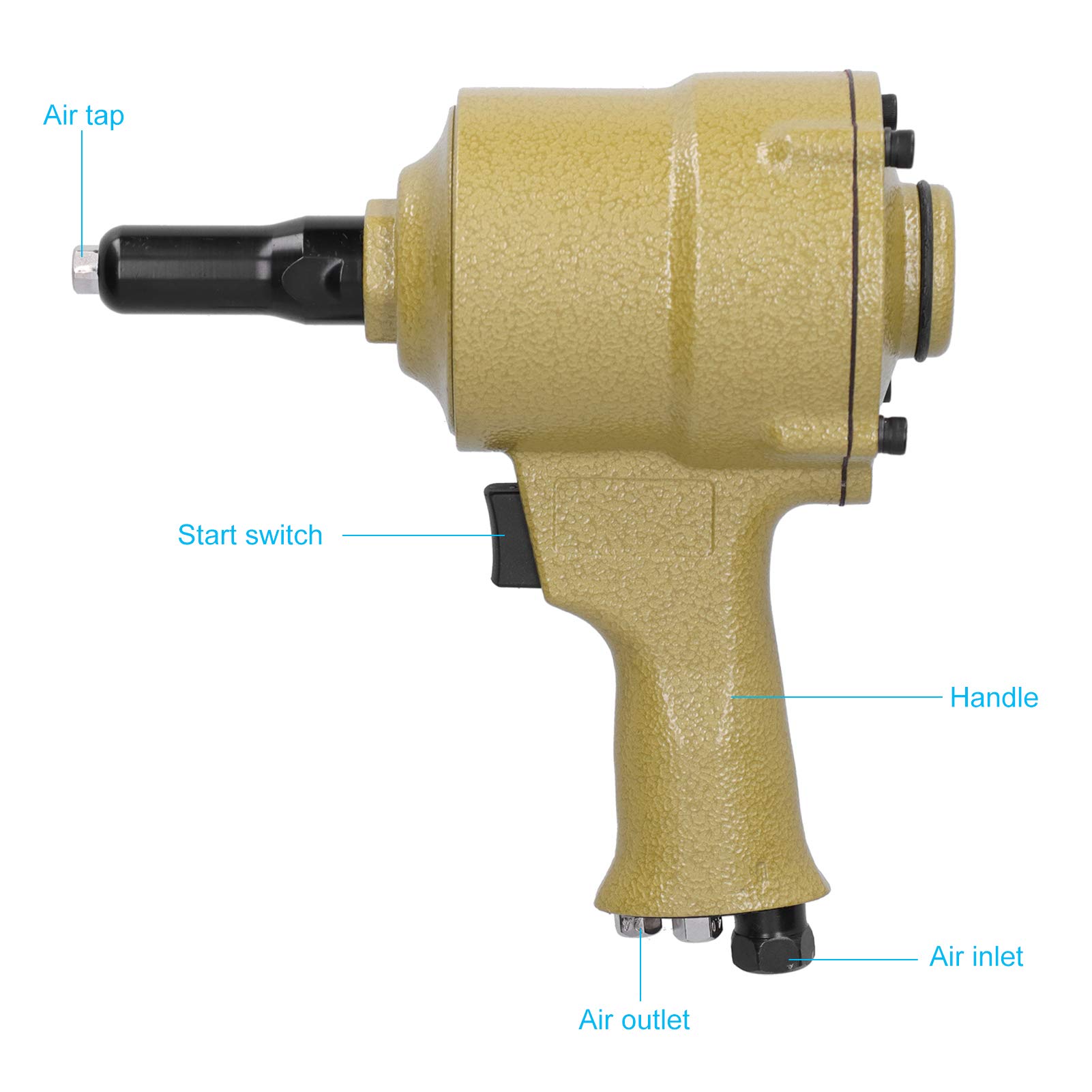 Rivettatrice Pneumatica Ad Aria Compressa a Doppio Martello, Utensile in Acciaio Legato per Rivettare Chiodi in Alluminio e Acciaio, velocità Regolabile per Un Lavoro Efficiente (Stile UE)