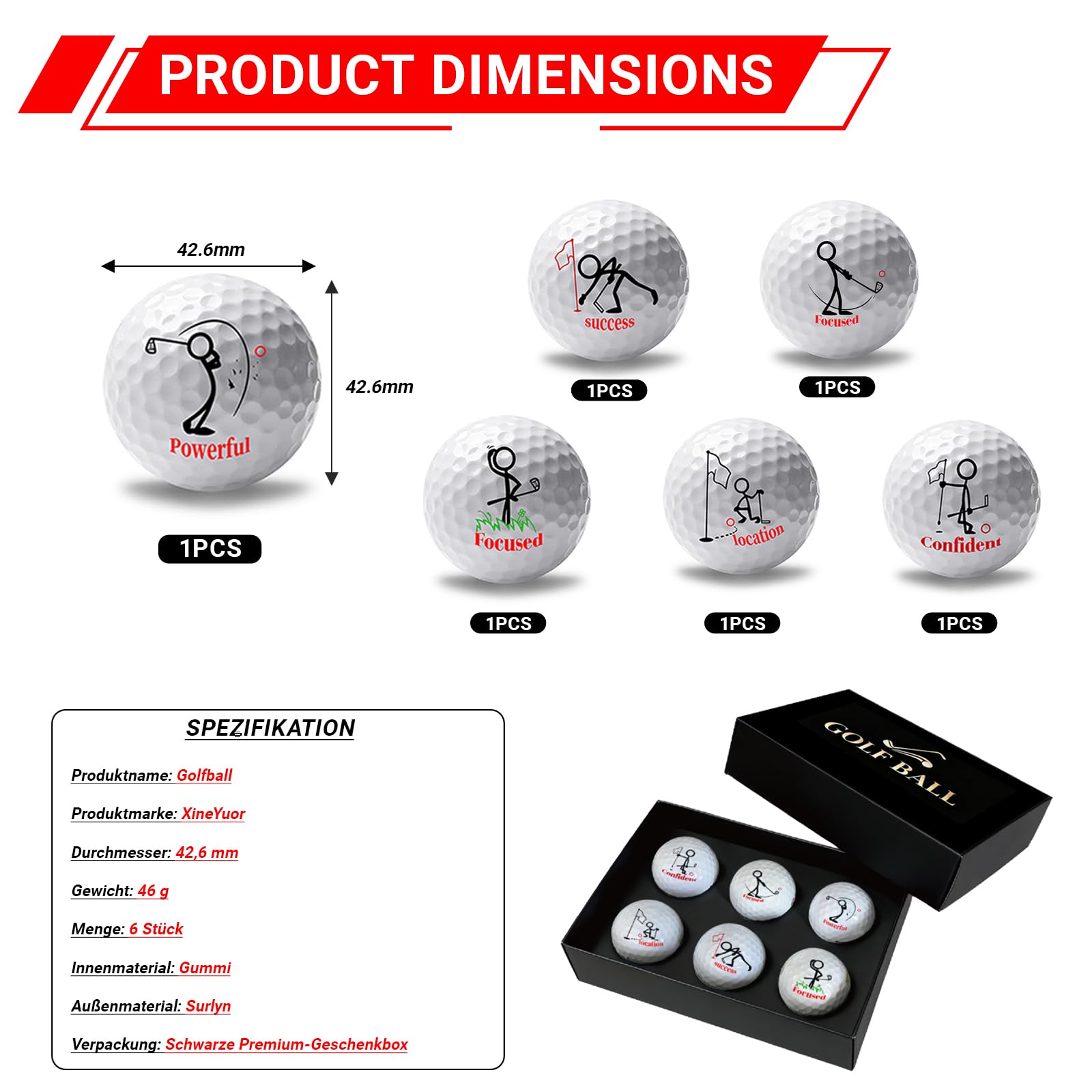 6er Pack lustige Golfbälle zum Geburtstag,Golfbälle Geschenke Set für Golfer,Kollegen,Vater und Golfbegeisterte