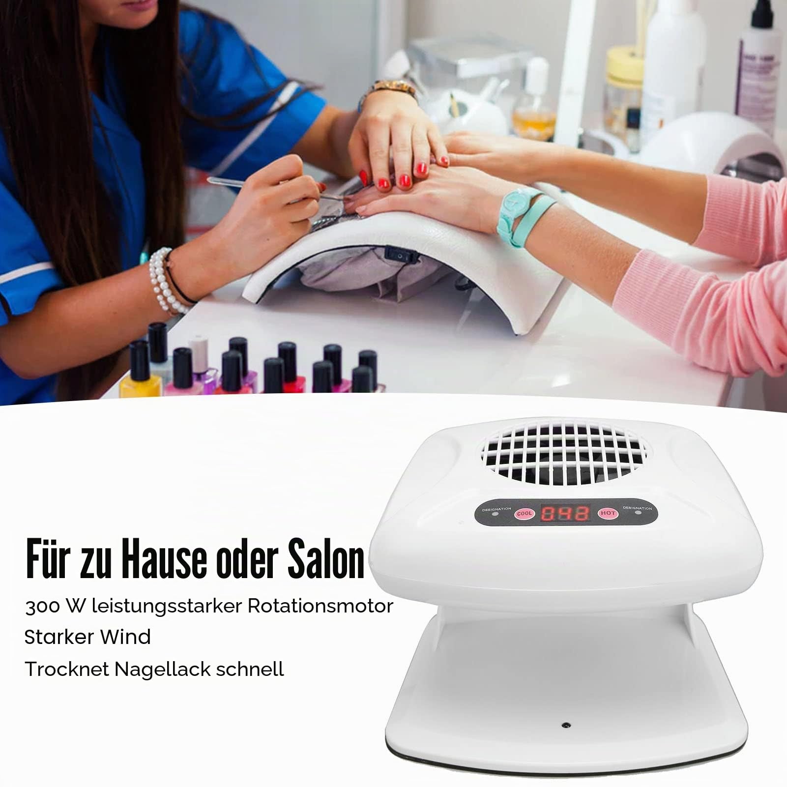 Dioche Air Nail Dryer für Beide Hände und Füße 300 W Air Nail Fan Föhn für Normalen Nagellack mit Heißem und Kühlem, Automatischem Gebrauch