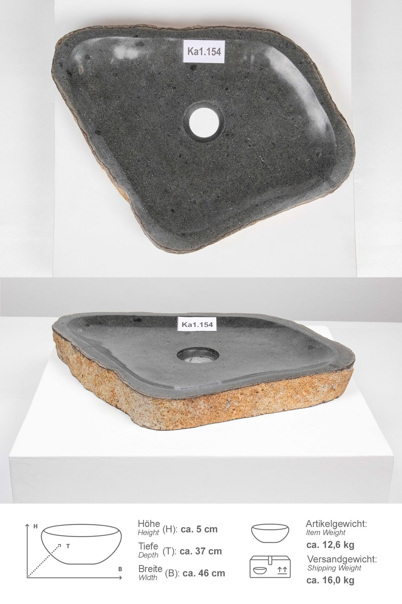 Lavabo in pietra naturale, extra piatto, ca. 40 cm, pezzo unico, per bagno, bagno, bagno, bagno, bagno, bagno, bagno, bagno, bagno, bagno, bagno, giardino, pietra fiume, lavandino