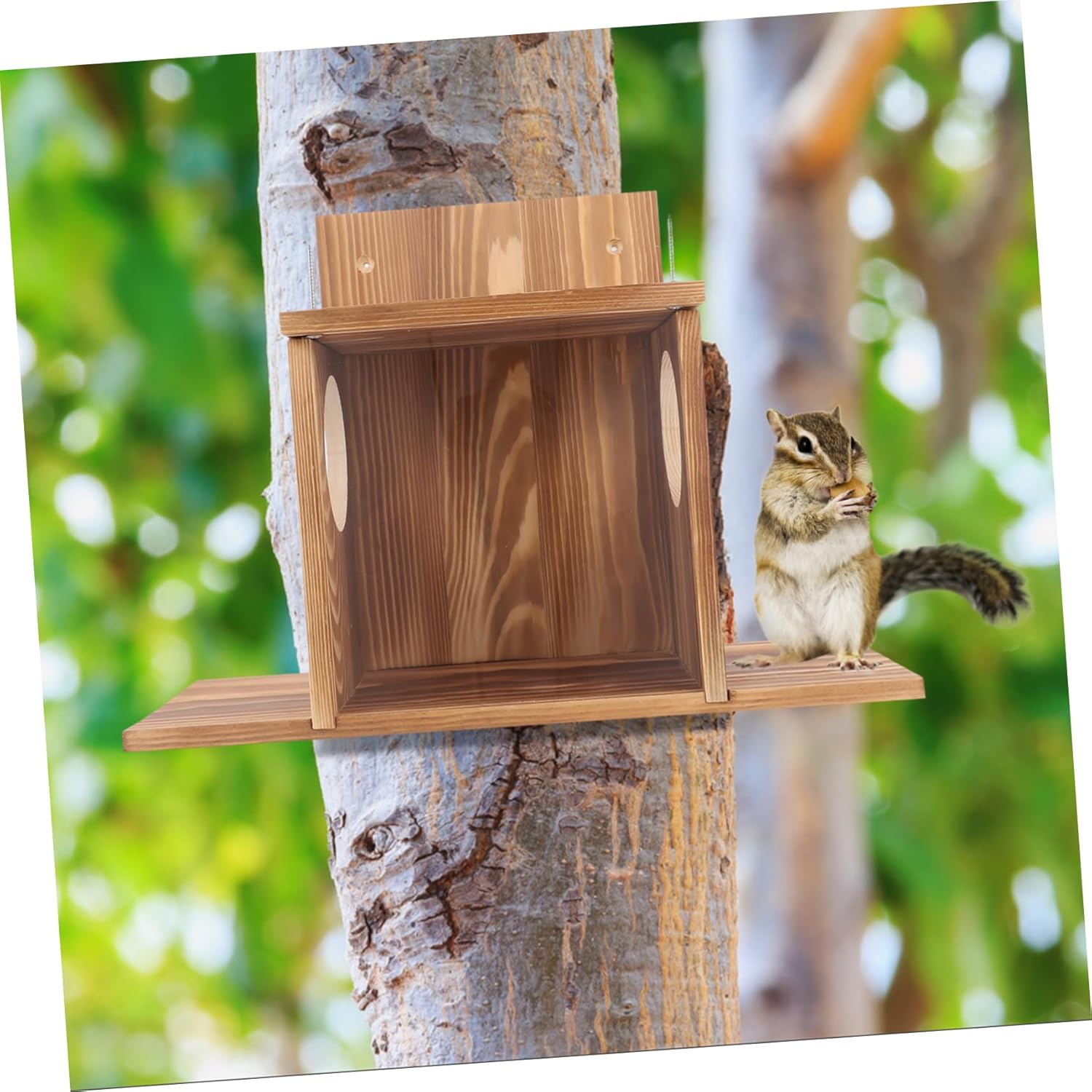 Wooden Squirrel Feeder Squirrel Feeding House Outdoor Feeder for Garden