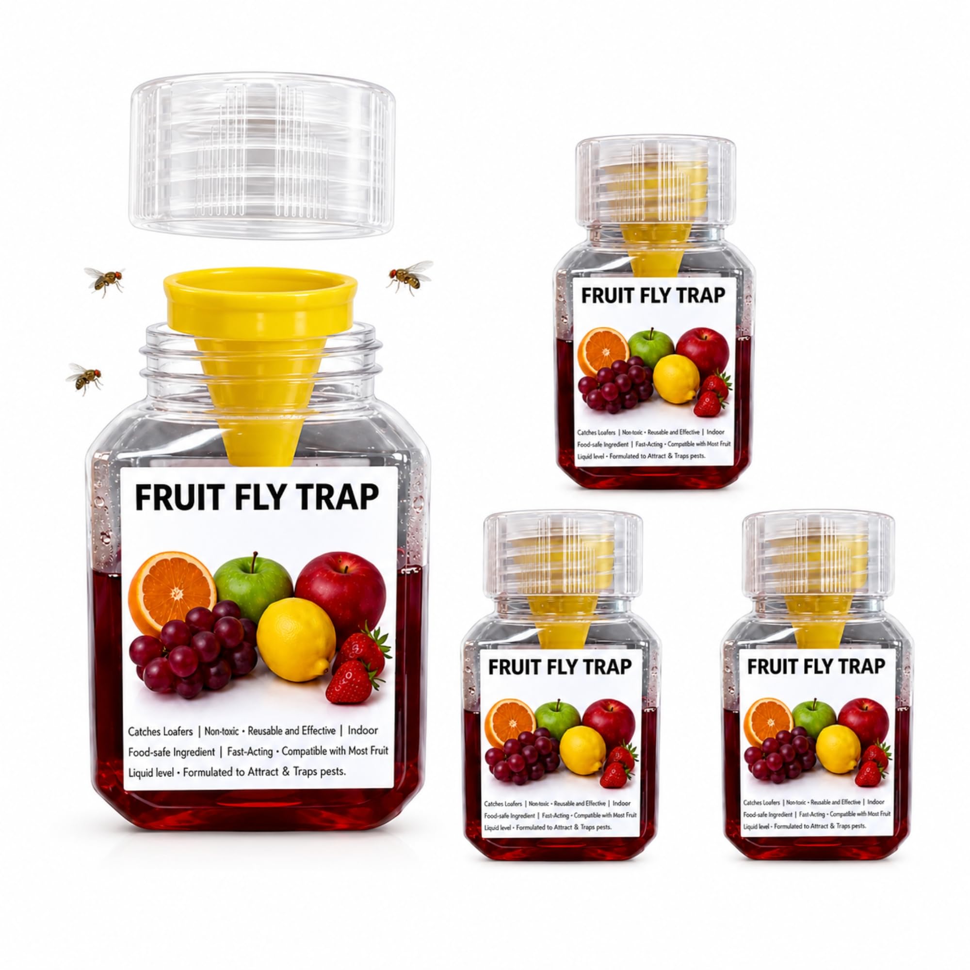 Fruit Fly Trap Bottle (4 Pack) – 20ml Ready-to-Use Indoor Fly Traps, Non-Toxic Liquid Bait, Kitchen Counter Pest Control Solution