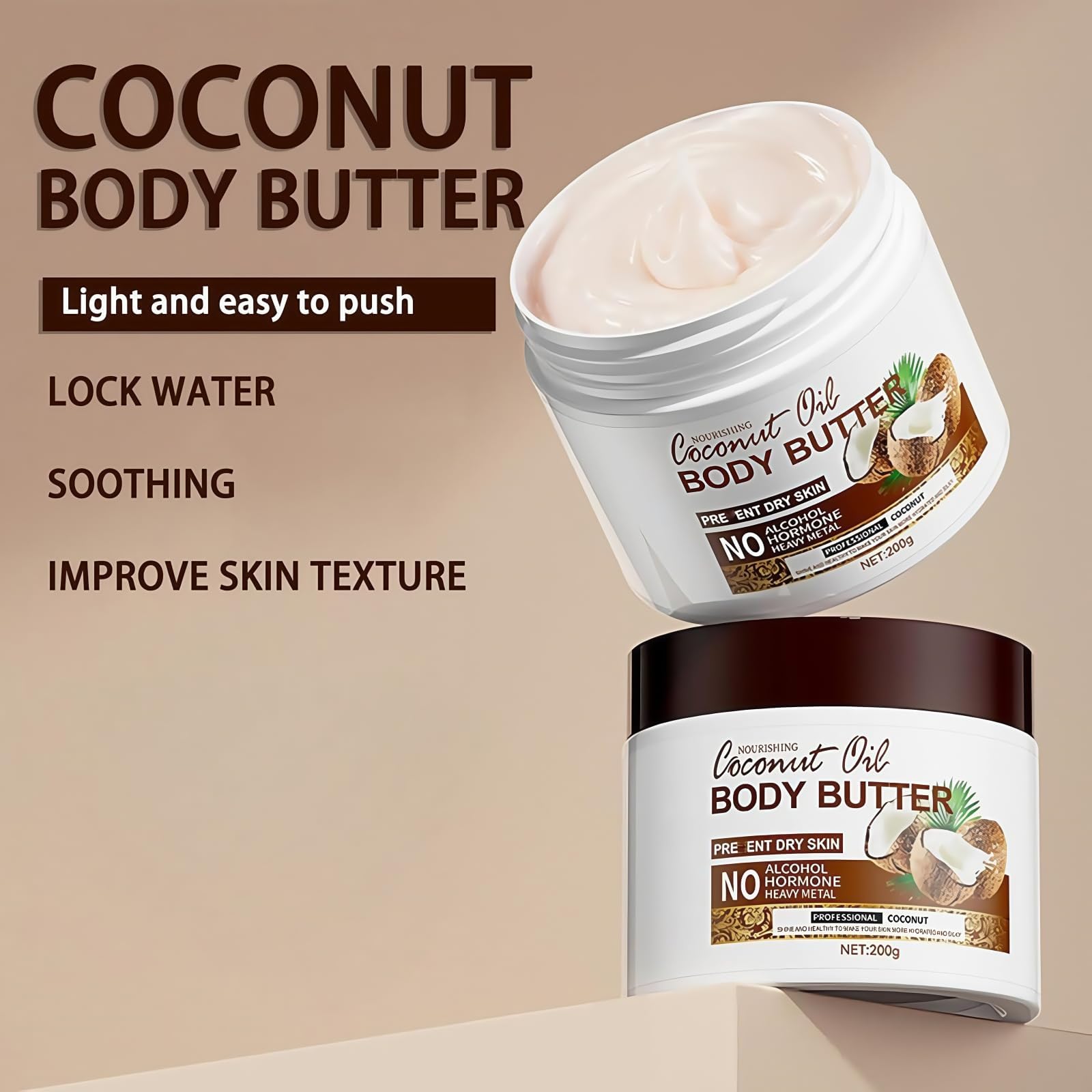 SinceReal Coconut Body Butter 200g, Coconut Oil Body Cream for Dry Skin Nourishing, Hydrating, Softens Skin - Image 4