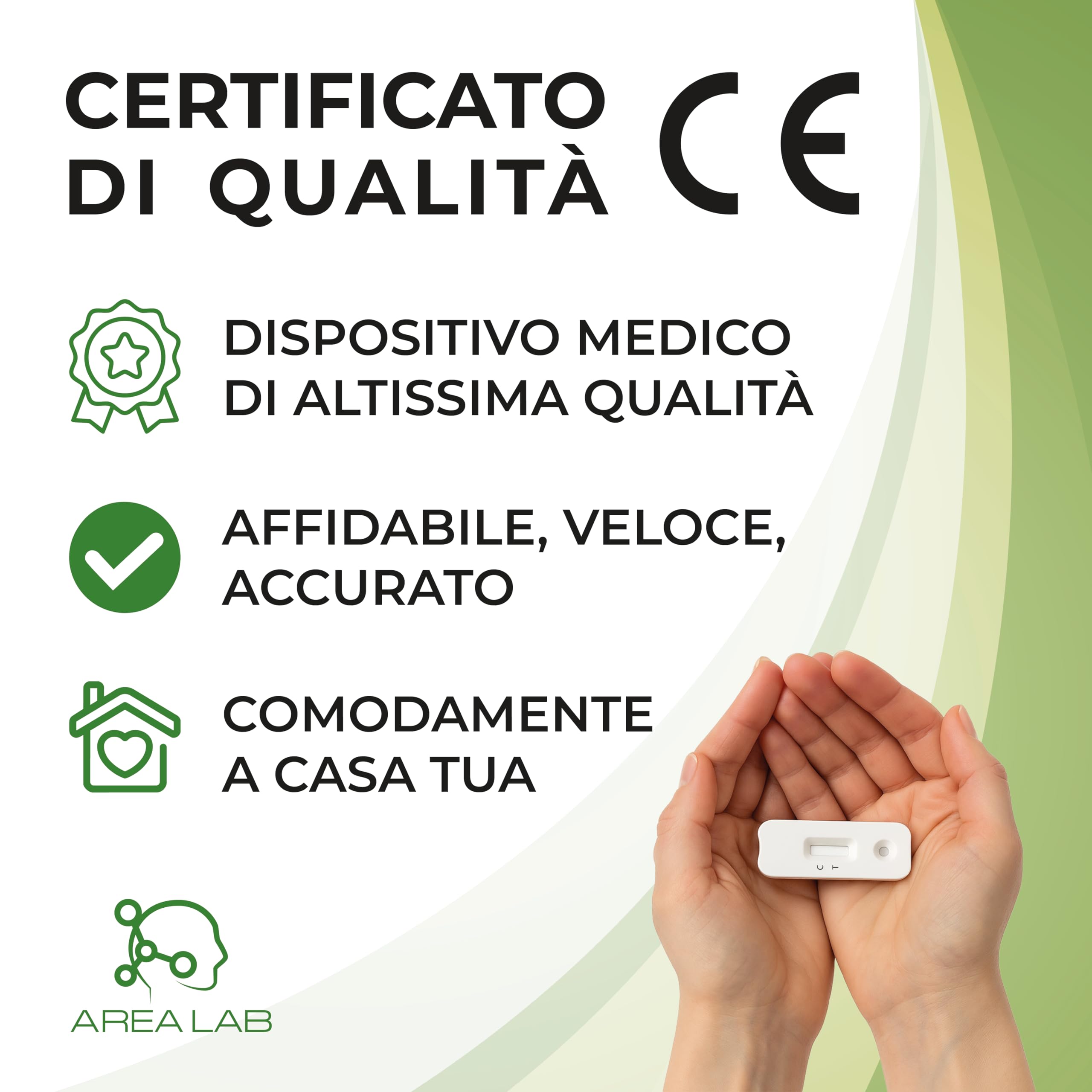 Tampone Streptococco AREA LAB | Test Streptococco A Per Adulti e Bambini | Tampone Faringeo Rapido (1 PZ) | Dispositivo Medico Registrato Ministero della Salute | Marchio CE | Kit Autodiagnosi a Casa con Abbassalingua