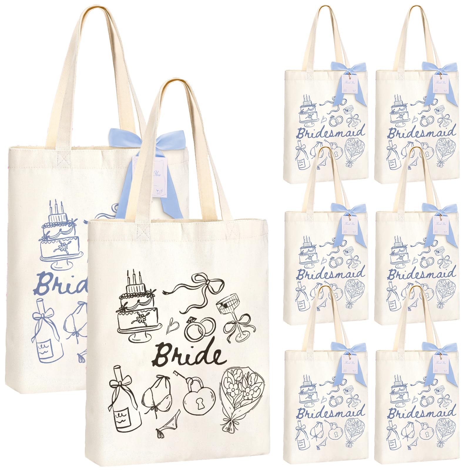 Hennchi 8 Pieces Bridesmaid Tote Bags for Bachelorette Party Favors, Bridesmaid Gift Bags Reusable Canvas Totes Bags