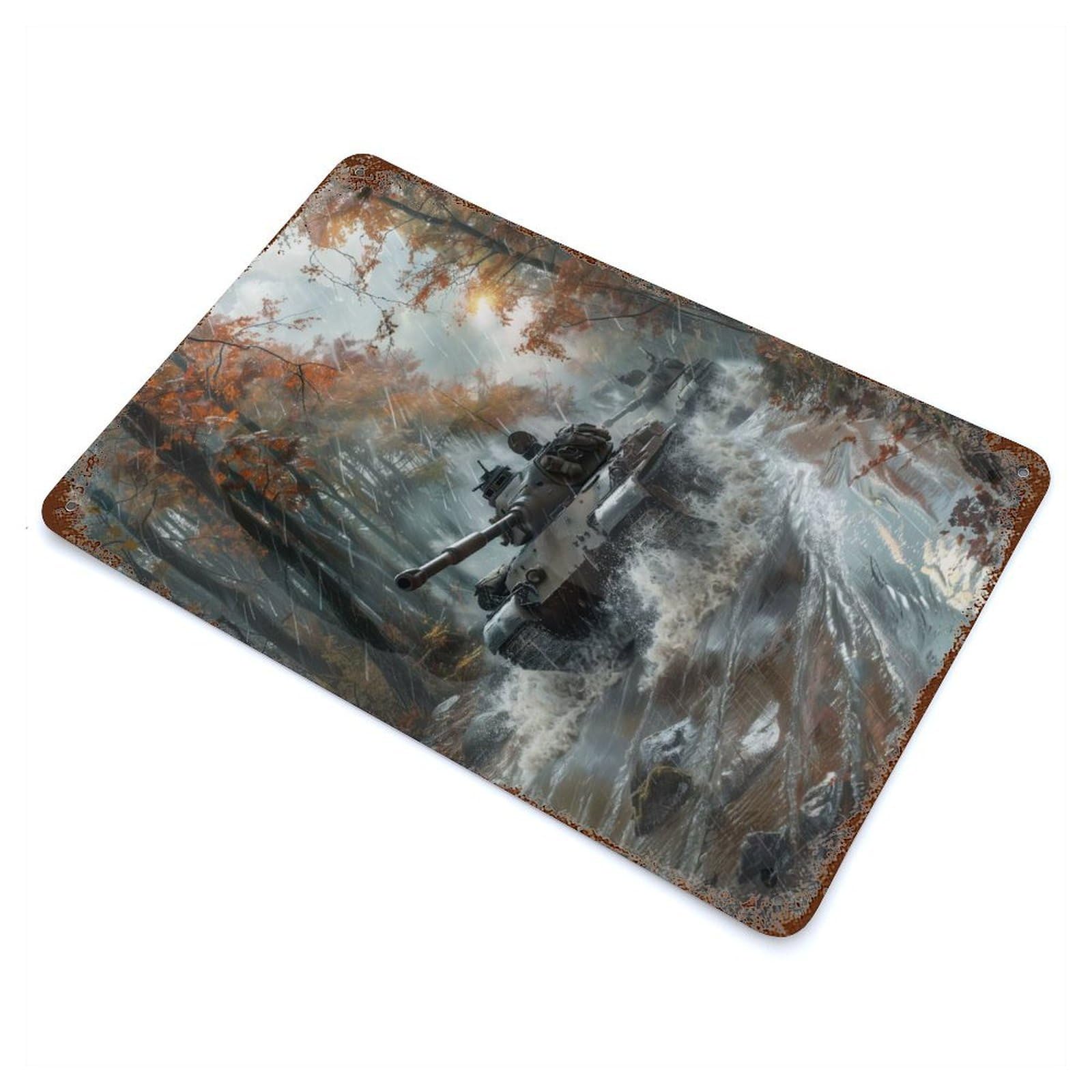 Tanks Crossing River Rustic Tin Plaque 11.8"x7.9", for Shed, Workshop And Garage Wall Decor, Rustic Home Decor