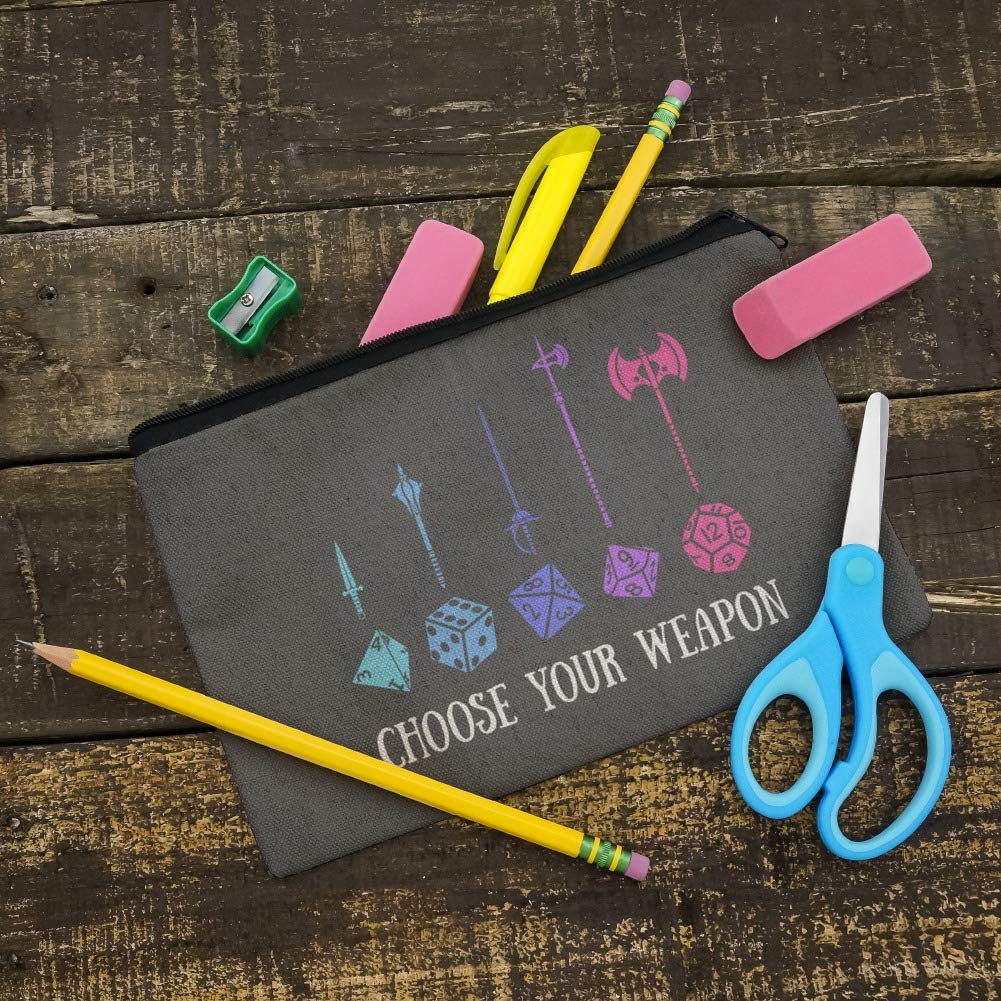 Choose Your Weapon Dungeon RPG Dice Pencil Pen Organizer Zipper Pouch Case