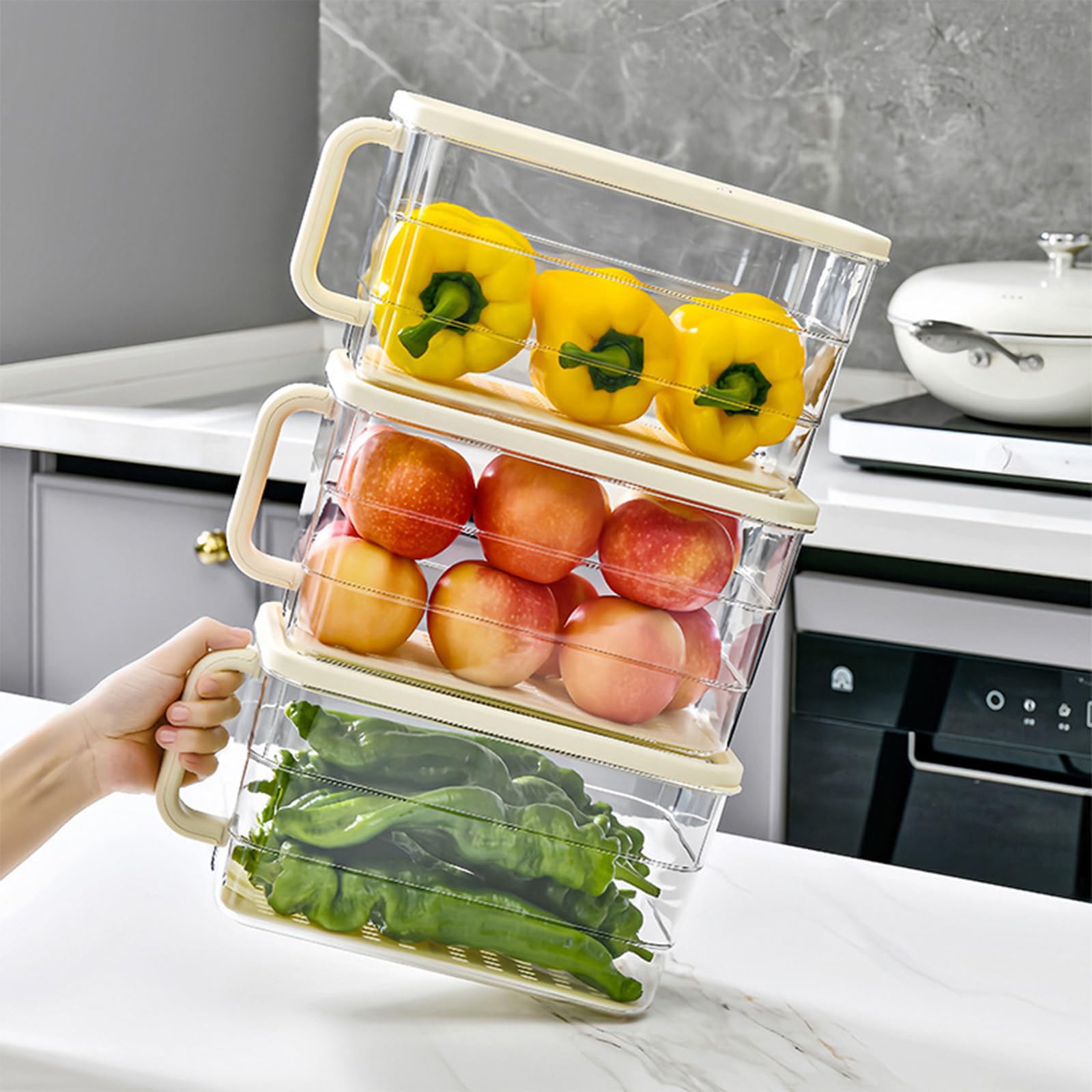 Contenitore per alimenti adatto alle famiglie con coperchio a C e maniglia per vetables pane impilabile scatola ermetica cucina