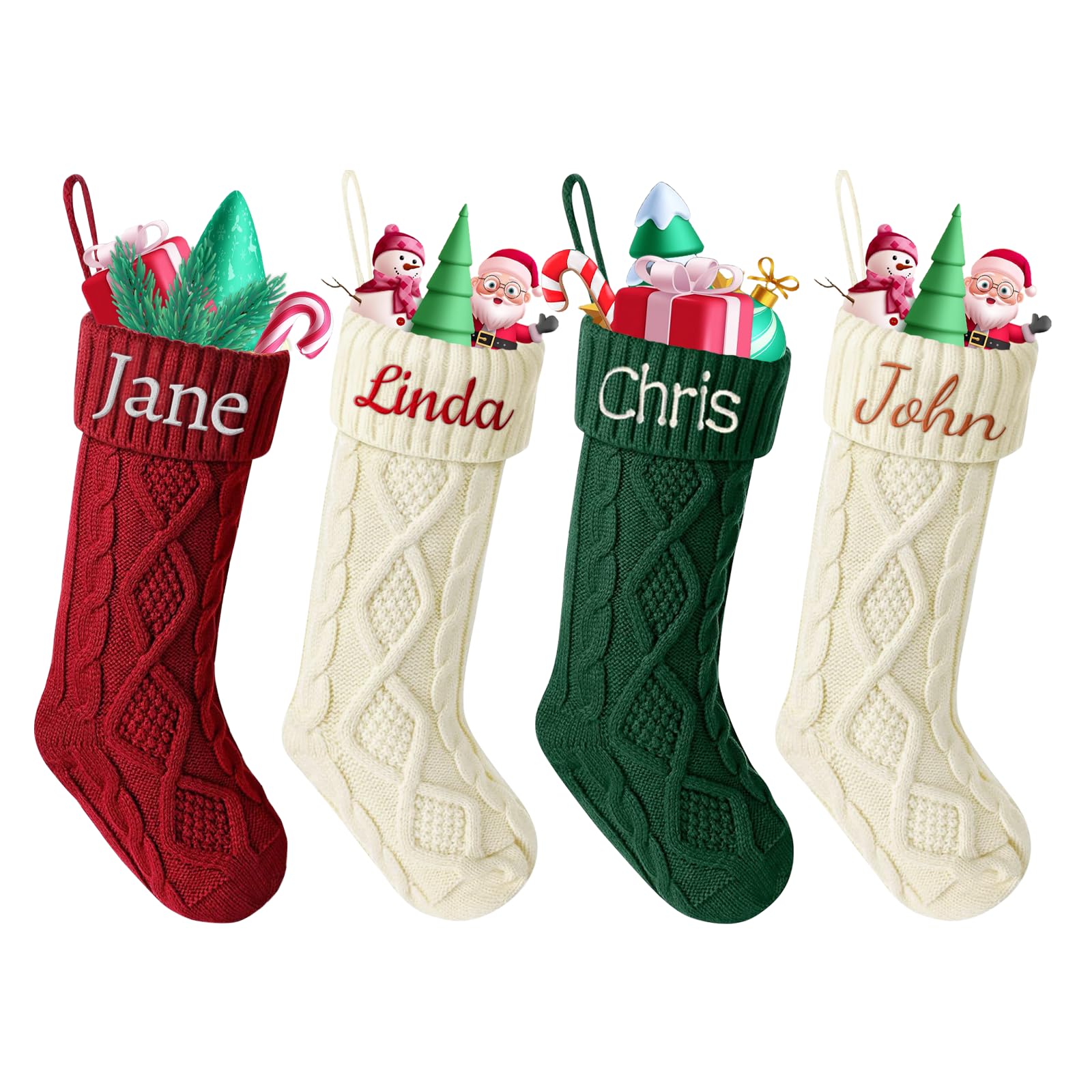 BEXOA Personalised Christmas Stockings - 18" Large Embroidered Custom Name Knitted Christmas Stocking for Kids, Xmas Tree Hanging Ornaments for Fireplace Holiday Party Decoration (8, Embroidery)