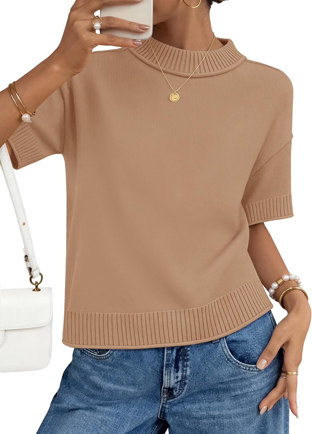 ZESICA Women's Casual Short Sleeve Sweaters 2026 Summer Oversized Crewneck Soft Knit Cropped Tops Trendy Outfits