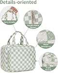 Narwey Hanging Toiletry Bag for Women Travel Makeup Bag Organizer Toiletries Bag for Travel Size Essentials Accessories Cosmetics (Mint Green Checkerboard (Medium))
