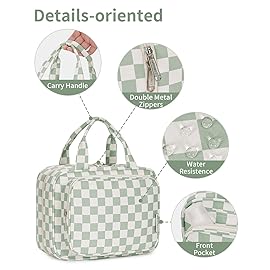 Narwey Hanging Toiletry Bag for Women Travel Checkered Makeup Bag Organizer Toiletries Bag for Travel Size Essentials Accessories Cosmetics (Mint Green Checkerboard (Medium))