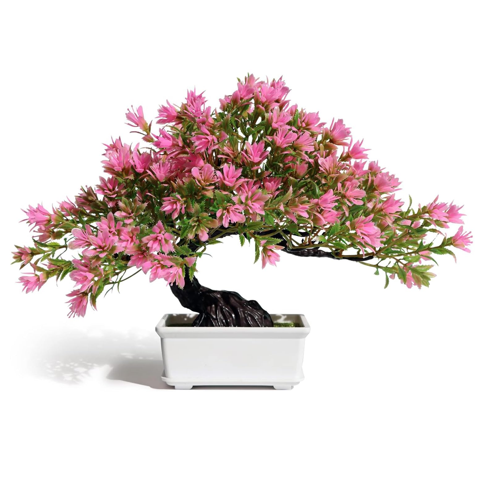 Angju Fake Plants Plastic Artificial Bonsai Tree, Faux Tree with Plastic Pot, for Home Table Office Desk Bathroom Shelf Bedroom Living Room Farmhouse Decorations (Pink)