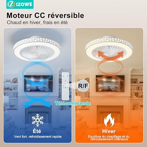 IZOWE Ceiling Fan 48 cm LED Ceiling Fan 6 Speeds 3 Colour Dimmable Reversible Ceiling Fan Modern Speaker Ceiling Fan with Remote Control Bedroom Living Room - 4