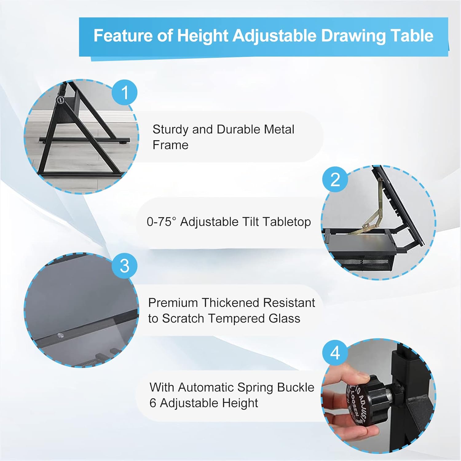 Height Adjustable Drafting Tables, Glass Drawing Art Table, Tilting Tabletop Paintings Work Station Artist Table Chair Chair-2 Storage Drawer for Reading Writing Art Craft Work Station (Black)