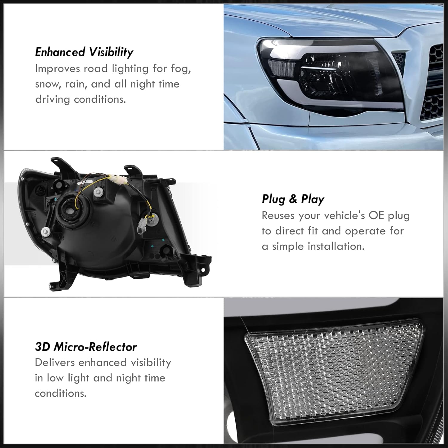 AJP Distributors Black Housing Clear Lens Corner LED DRL Driving Headlights Bumper Signal Lamps Assembly Pair Compatible/Replacement For Tacoma 2005 2006 2007 2008 2009 2010 2011 05 06 07 08 09 10 11