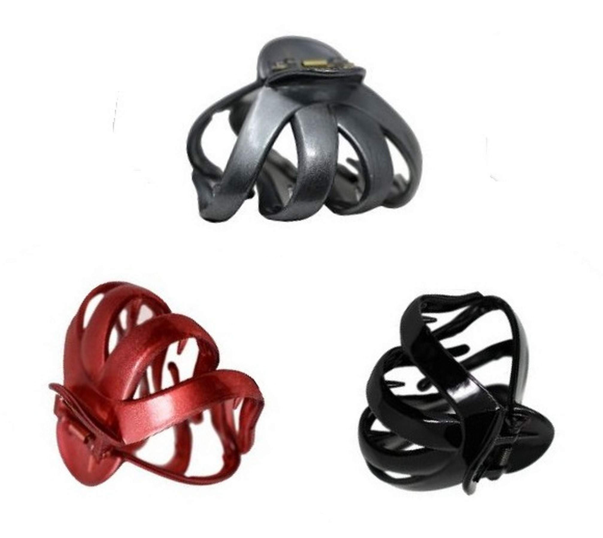 Octopus Plastic Hair Claw Clip Butterfly Bull Dog Design, Large Grip for Thick Hair (Set of 3 (Black/Grey/Rust))