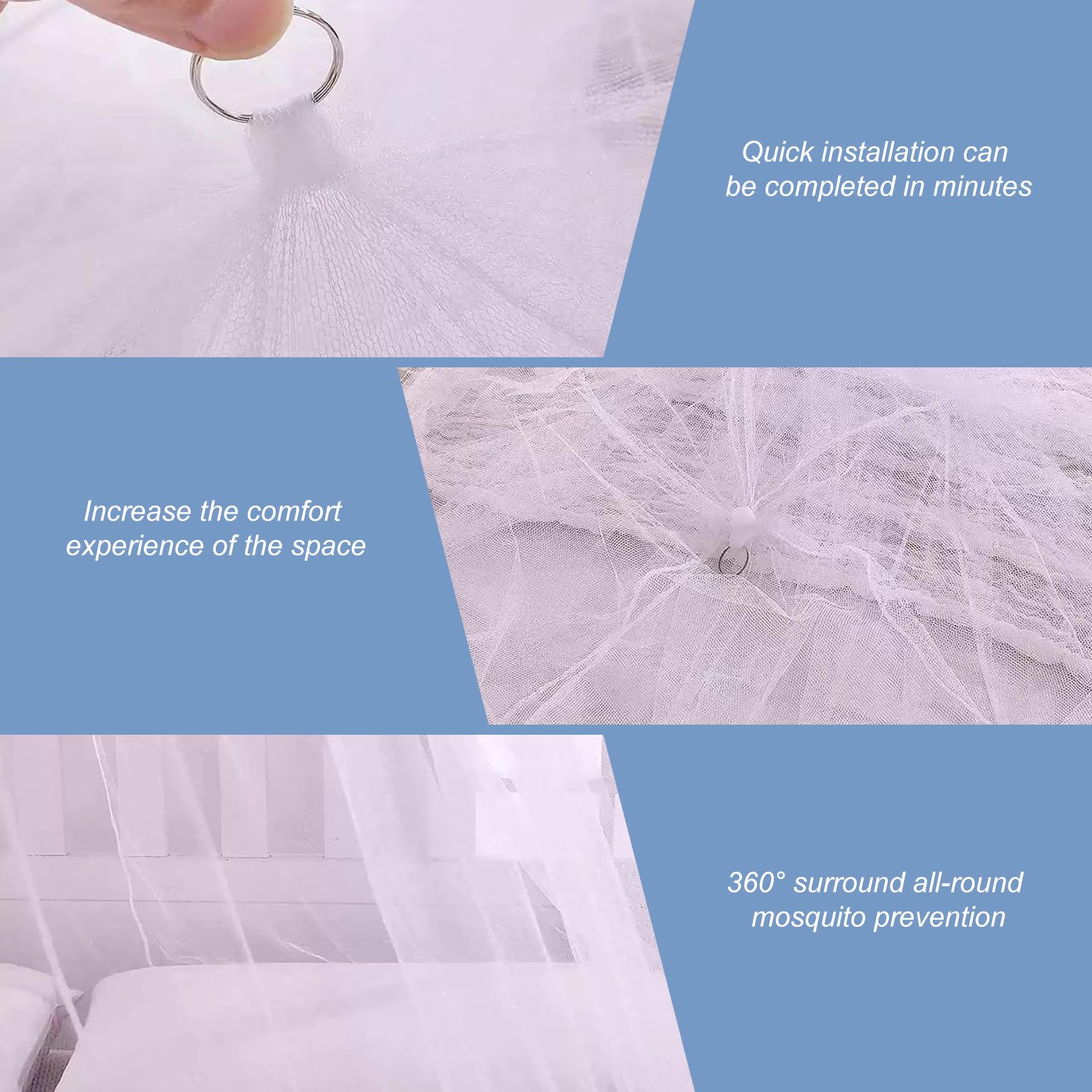 Mosquito Net,Bed Canopy Tent Portable Mesh Camping Nets Travel Fly Netting Folding with Frame White Dome Anti-Falling Foldable Adjustable Bedspread Bottomless Compact Polyester,for Household Campings - Image 3