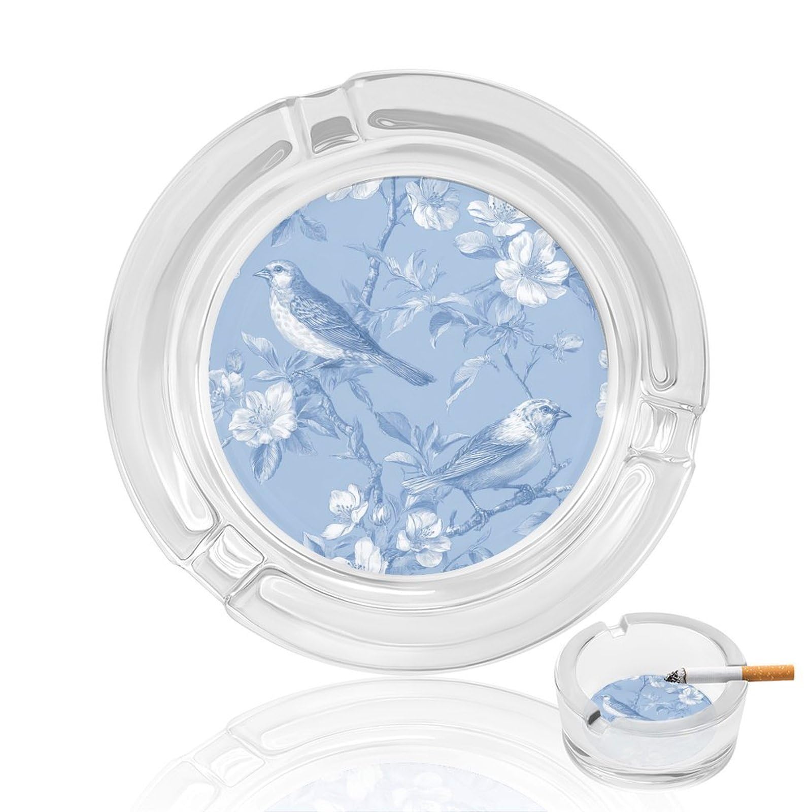 Small Birds Perched on Flower Branches Glass Ashtray for Cigarettes Portable Decorative Ash Trays for Home Office Decor