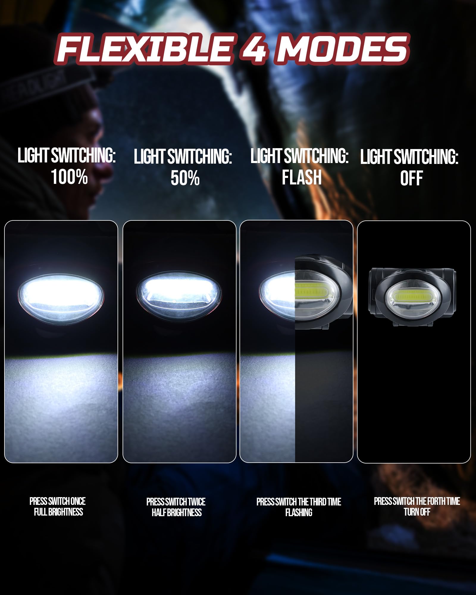 Lichamp Camping-Stirnlampen-Taschenlampe, 8 Stück, superhelle COB-Stirnlampe für Laufen, Lesen, Wandern, Wandern, Klettern, Angeln, Jagen, Joggen, Scheinwerfer-Multipack für Erwachsene, Kinder