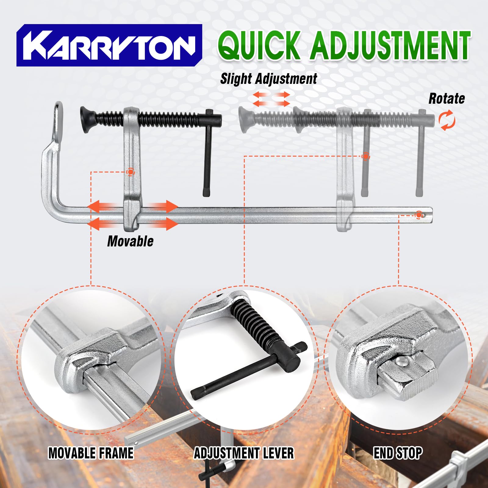 Paquete de 4 abrazaderas F de 300 x 80 mm con profundidad de garganta de 3 pulgadas, tamaño de barra de 5/8 x 5/16 pulgadas, fuerza de sujeción de 600 libras, abrazaderas de barra de acero