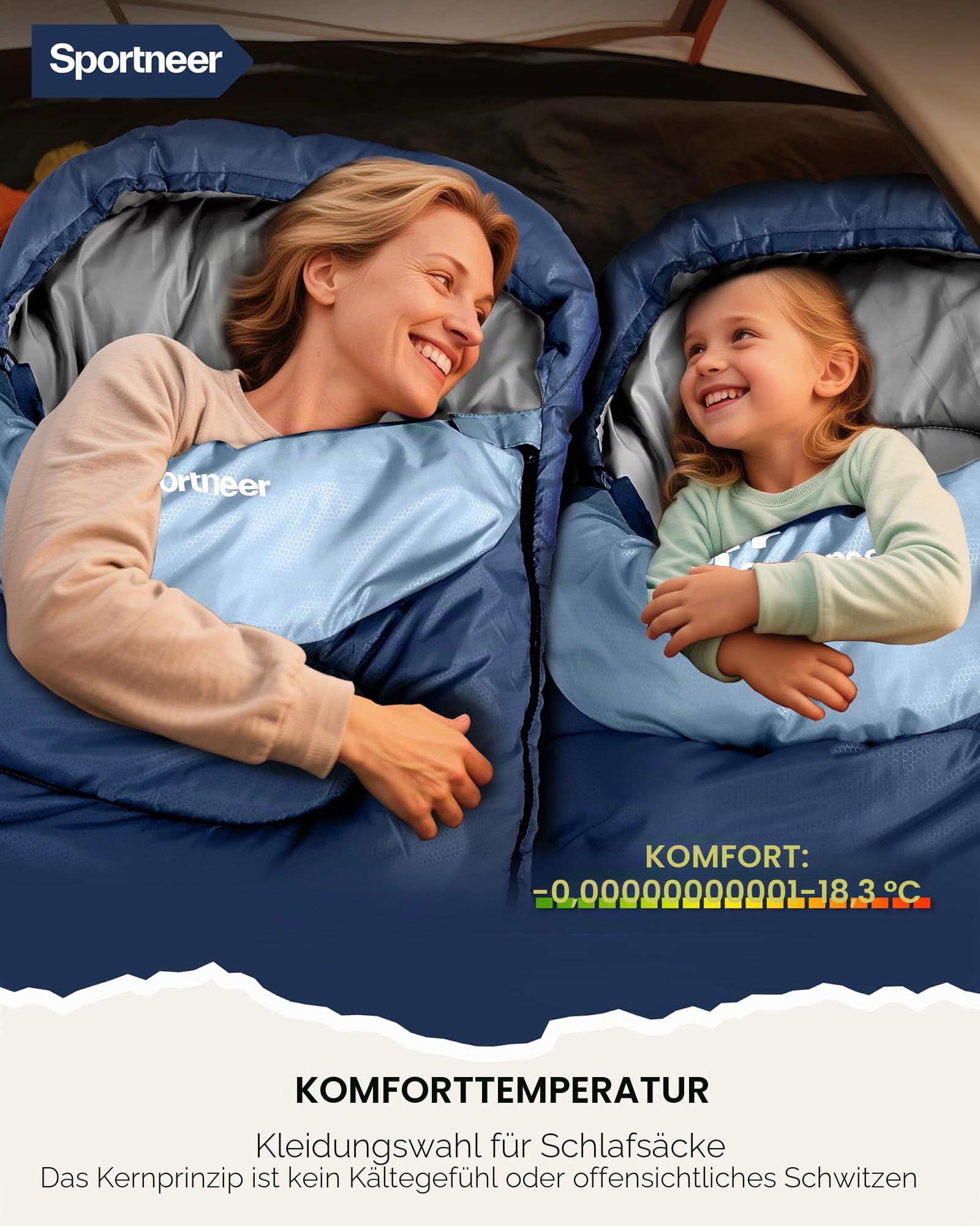 Sportneer Schlafsack Outdoor，Winter Schlafsack für Erwachsene & Kinder – Warm, Leicht & Tragbar – Camping, Wandern, Rucksackreisen – Deckenschlafsack Outdoor 2KG Sport & Freizeit