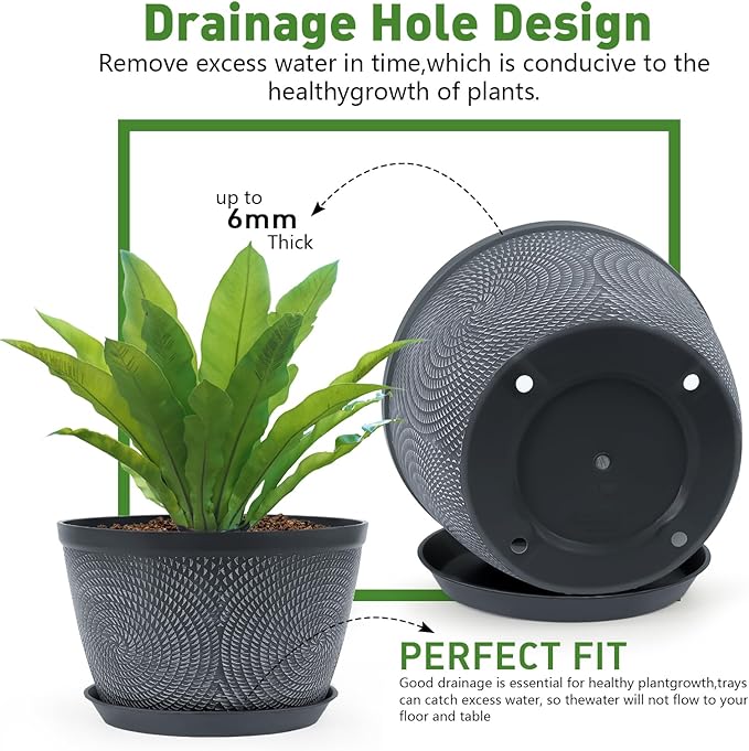 The 10 inch size of these flower pots provides ample space for plants to grow and thrive. The gray color of the pots adds a sleek and contemporary touch to your home decor. These planters are durable and weather-resistant, making them suitable for use in various climates. Whether you're looking to plant flowers, herbs, or other plants, the Quarut 10 Inch Flower Pots Planters offer a versatile and practical solution for your gardening needs.