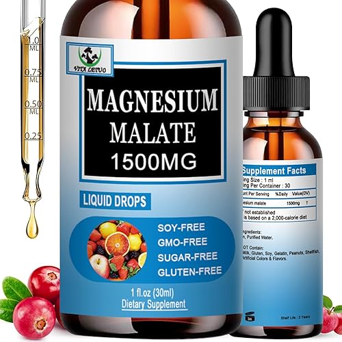 Gotas líquidas de malato de magnesio, suplemento de magnesio líquido de alta absorción para energía saludable y apoyo a la función muscular, malato