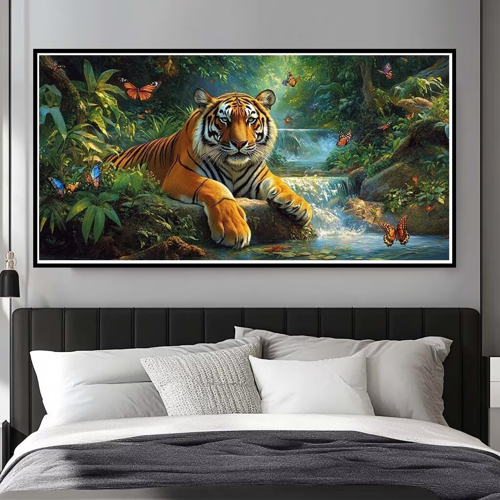 Diamond Painting Kits for Adults Large, 5D DIY Tiger Waterfall Diamond Art Kits Adults Large Dimond Art Jungle Animals Crystal Cross Stitch for Wall Decoration 200x100cm/78.7x39.4 Inch (WL505)