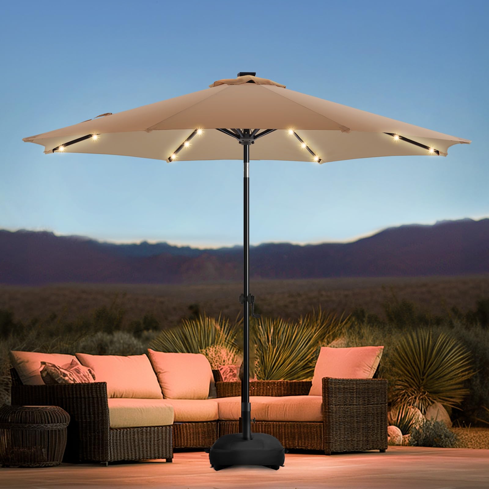 wikiwiki 9FT Solar Led Patio Umbrella with Base Included