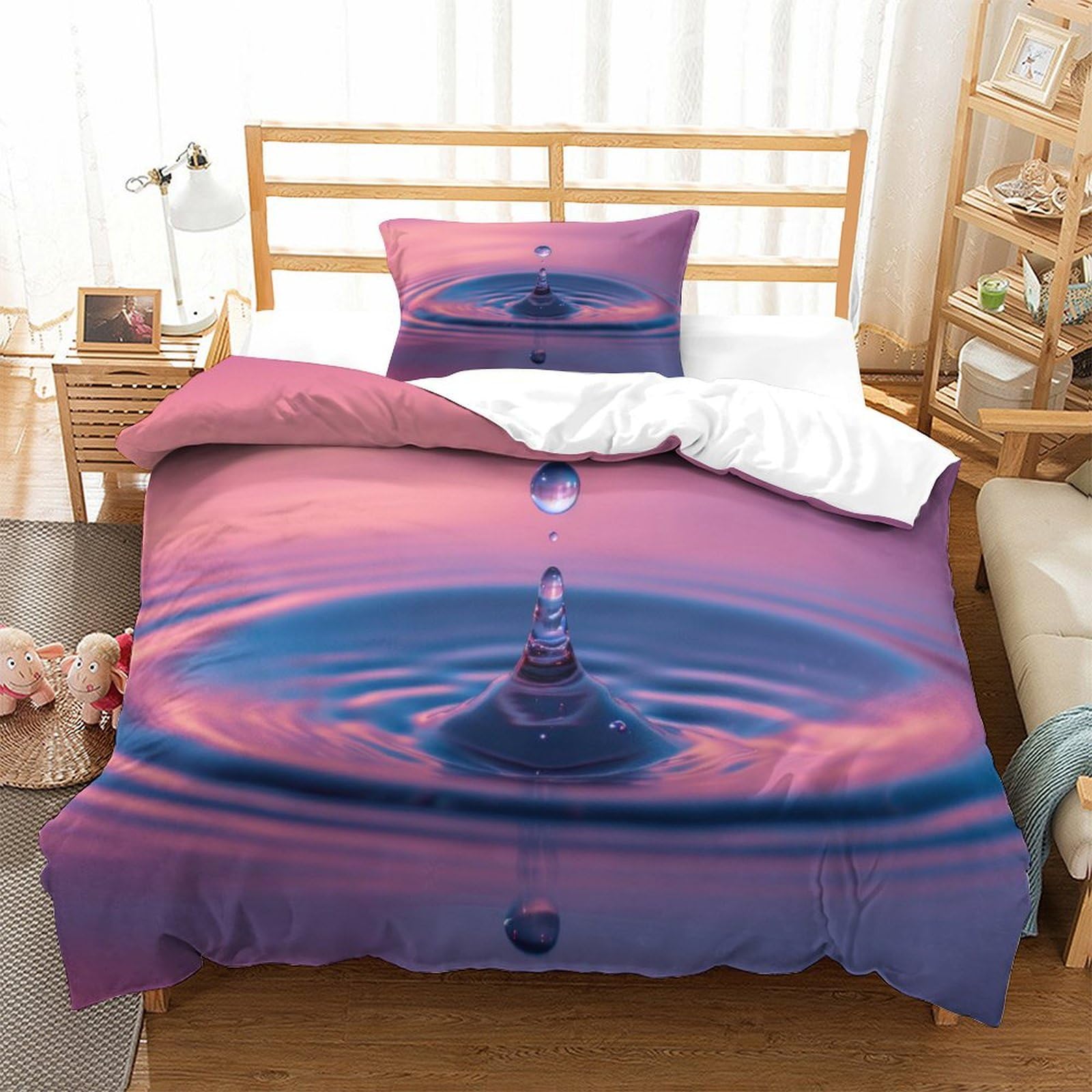 P1s9u7w5y Water Ripple-5 3D Printed Water Ripple 3Pcs Duvet Cover Set Microfiber Artistic Waterdrop Bedding Set Single（135X200cm）